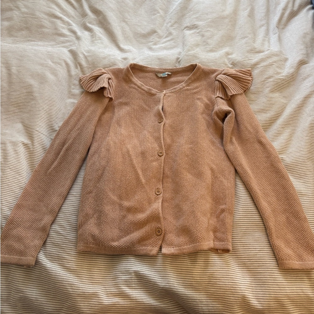 Kids Tan Sweater with Ruffled Shoulders
